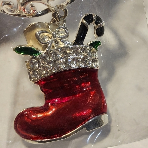 O2 Christmas bling Scarf Jewelry Santa boot enamel and Rhinestones - Picture 5 of 9